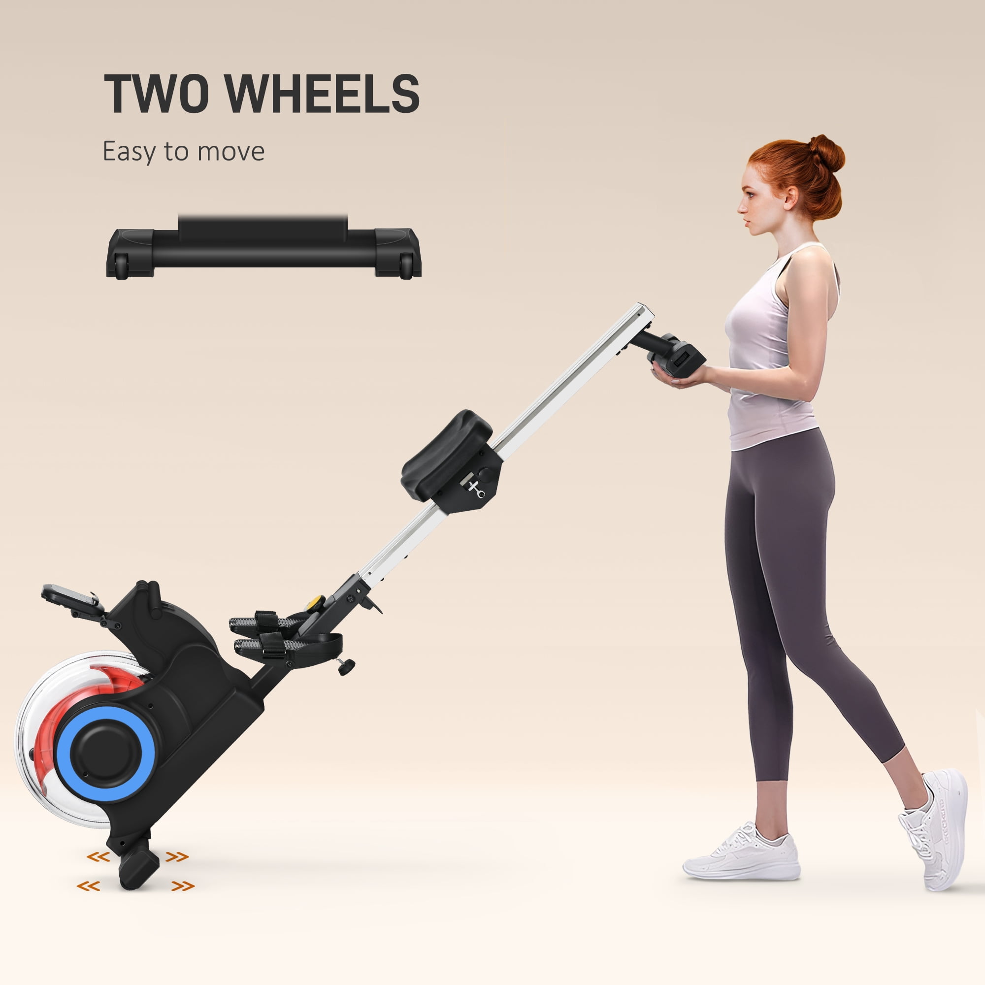 Soozier Foldable Water Rowing Machine with Wheels for Home Gym, Blue