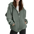thumbnail image 3 of Resicozy Women's Drawstring Zip Up Cute Plain Hoodies Fall Jacket Oversized Casual Fashion Sweatshirts with Pockets Light Green M, 3 of 4