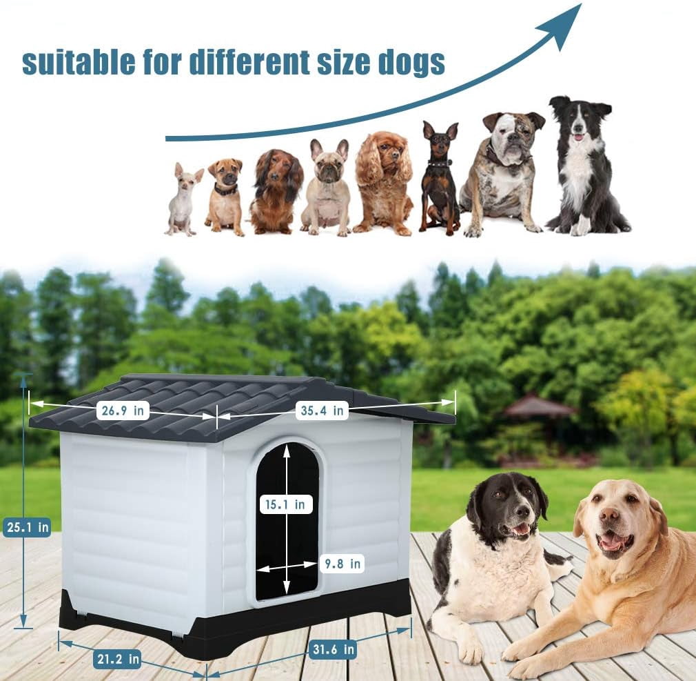 YRLLENSDAN 36" Dog House Outdoor Insulated Dog Houses for Winter Igloo Dog House with Air Vents & Elevated Floor Waterproof Plastic Dog Houses for Small Medium Dogs