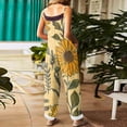 thumbnail image 4 of JULMCOMO Cotton Linen Jumpsuits for Women Floral Print Tie Strap Baggy Summer Outfits Scoop Neck Vacation Comfy Casual Jumpsuits Yellow S, 4 of 7