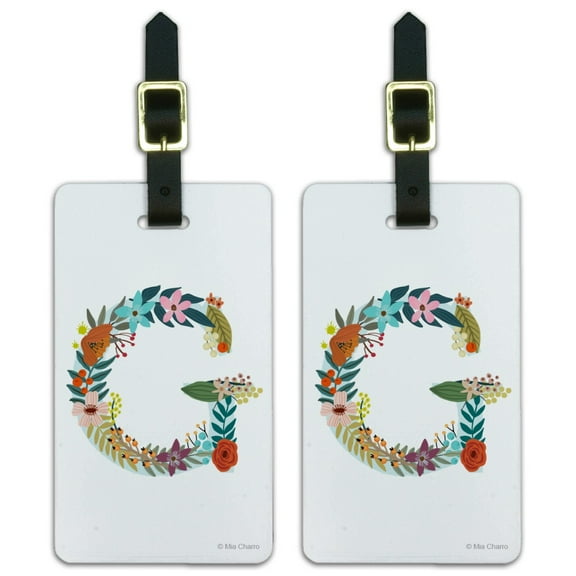 Letter G Floral Monogram Initial Luggage ID Tags Suitcase Carry-On Cards - Set of 2