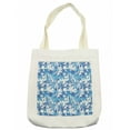 thumbnail image 1 of Tropical Tote Bag, Palm Tree Jungle Theme Exotic Hawaiian Foliage Composition in Blue Tones, Cloth Linen Reusable Bag for Shopping Books Beach and More, 16.5" X 14", Cream, by Ambesonne, 1 of 2