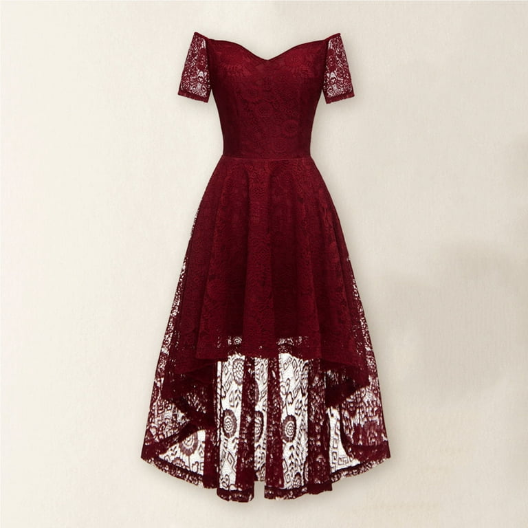Lace Solid Color Off Shoulder V-Neck Evening Dresses