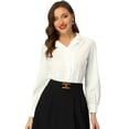 thumbnail image 1 of Blusa de trabajo con cuello vintage y manga larga para mujer Allegra K Blanco XL, 1 of 5