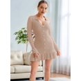 thumbnail image 5 of Women'S Long Sleeve Ruffle Hem Knit Sweater Dress Collared Back Tie Knot Cut Out Mini Bodycon Dress Khaki XS, 5 of 8