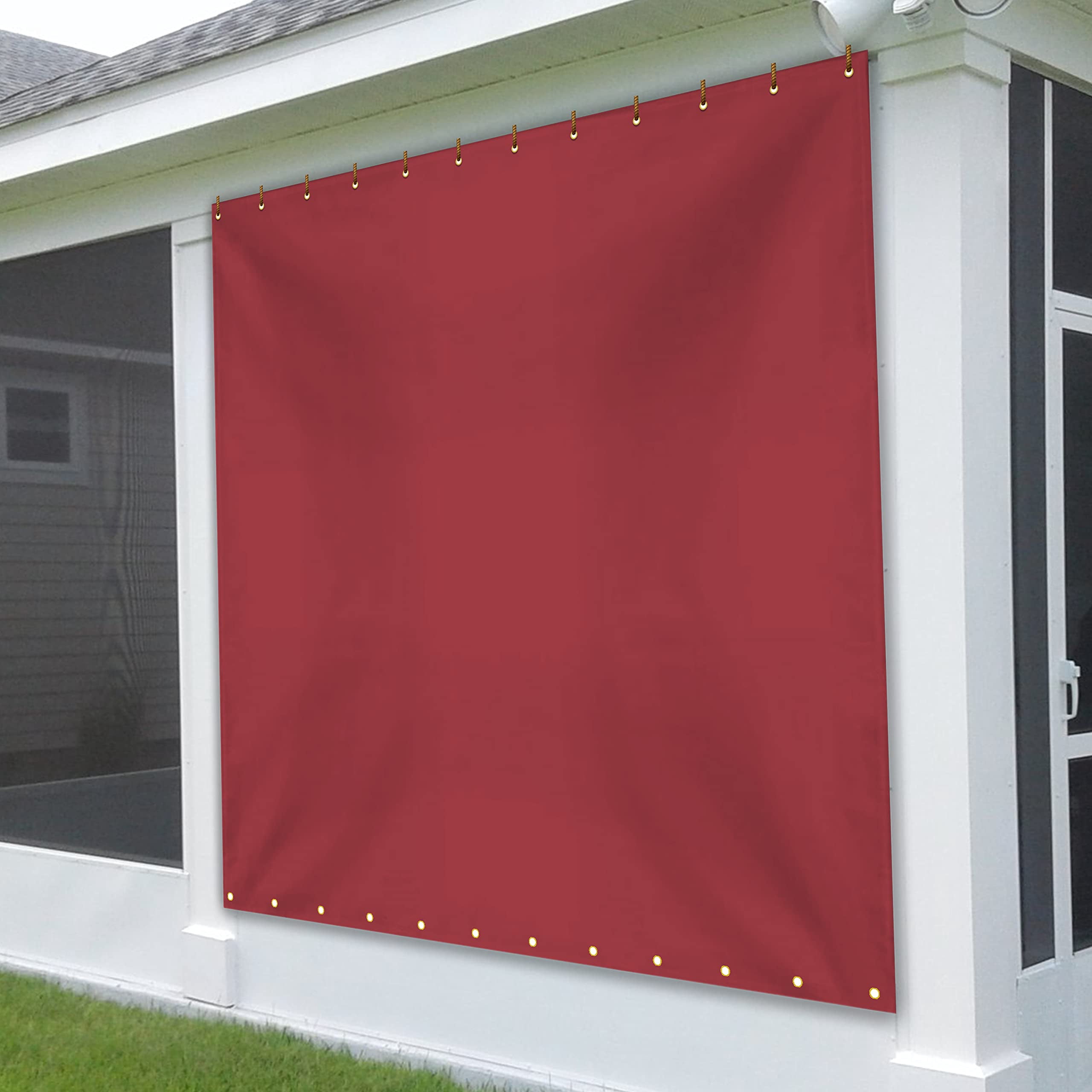 COVERS&ALL Outdoor Vinyl Curtain for Patio Furniture 18 Oz, Weather Resistant Patio Blackout Drapes for Dining Room Window with Rustproof Grommets for Pergola, Porch, Gazebos (10' H x 7' W, Red)