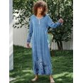 thumbnail image 4 of Ekouaer Women' Long Sleeve Nightgown Full Length Sleepwear Long Sleepshirts Henley Sleep Dress -, 4 of 5