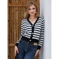 thumbnail image 2 of Scacto Women Striped Sweater Lightweight Knitted Cropped Cardigan Jacket Y2k V-Neck Button Down Loose Open Front Knitwear, 2 of 6
