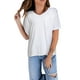 thumbnail image 2 of ABPHQTO Camiseta de mujer blanca con cuello de pico y manga corta con bolsillo, 2 of 5