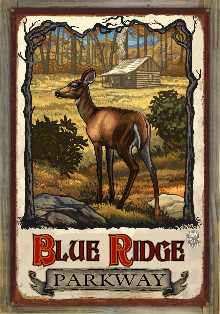 Blue Ridge Parkway Deer With Cabin Rustic Metal Print on ...