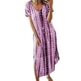 thumbnail image 1 of ICHUANYI Clearance Fashion Casual Women Tie-Dye Print V-Neck Short Sleeve Split Summer Long Dress(Purple, XXL) ICHUANYI WER2023081117551, 1 of 4