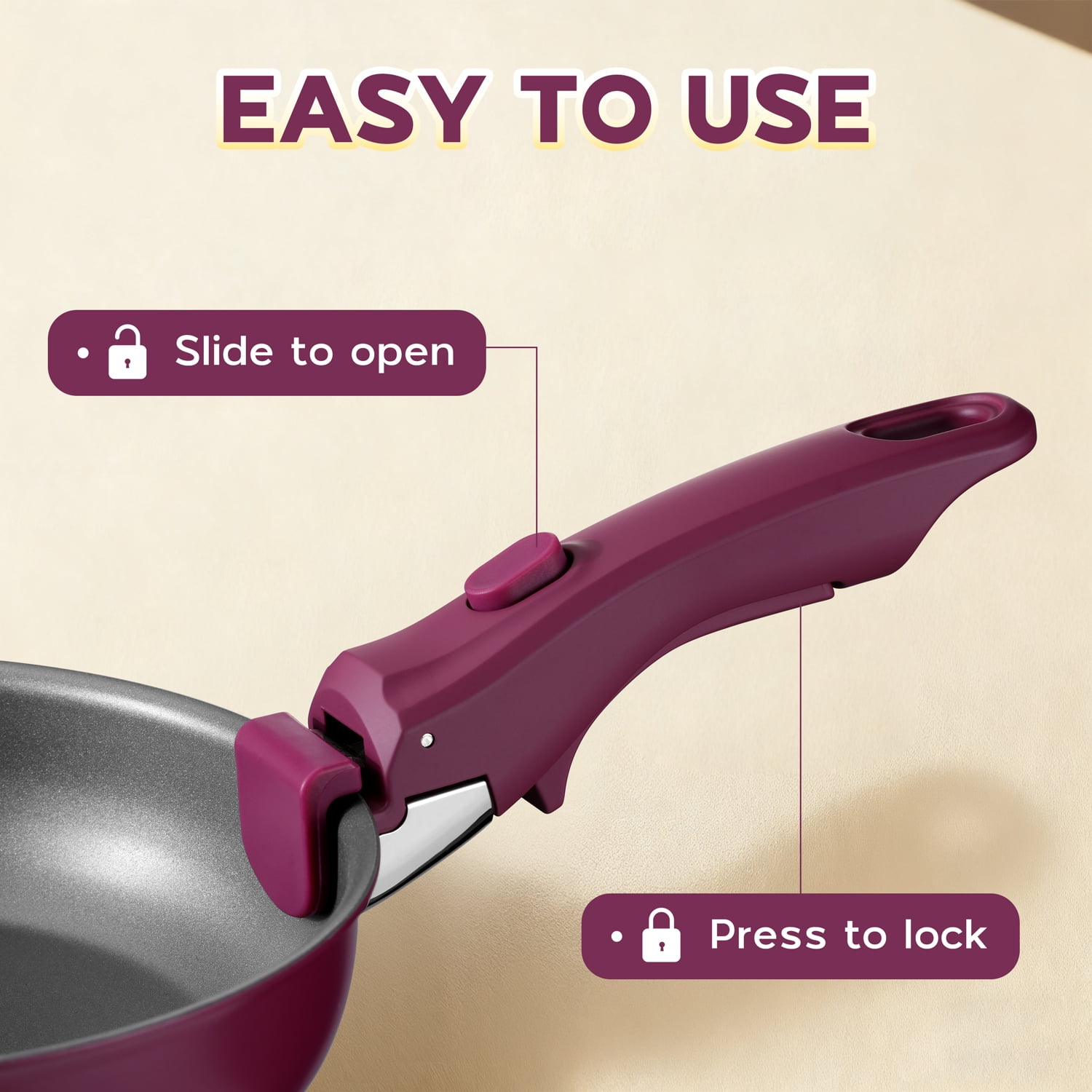 Walchoice 5Pcs Pots and Pans Set, Granite Nonstick Cookware Set with Detachable Handle, Stackable Kitchen Cooking Set with Saucepan Frying Pans, Induction Compatible & Oven Safe - Purple