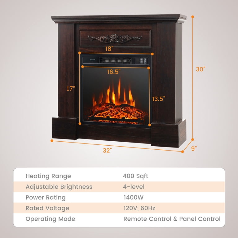 Gymax 32'' Electric Fireplace Mantel TV Stand Space Heater 1400W w/ Remote  Control Brown - Walmart.com