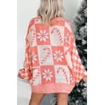 thumbnail image 2 of I AM A FASHION JUNKY Pink Candycane Snowflake Checker Christmas Holiday Drop Shoulder Tunic Loose Sweater, 2 of 11
