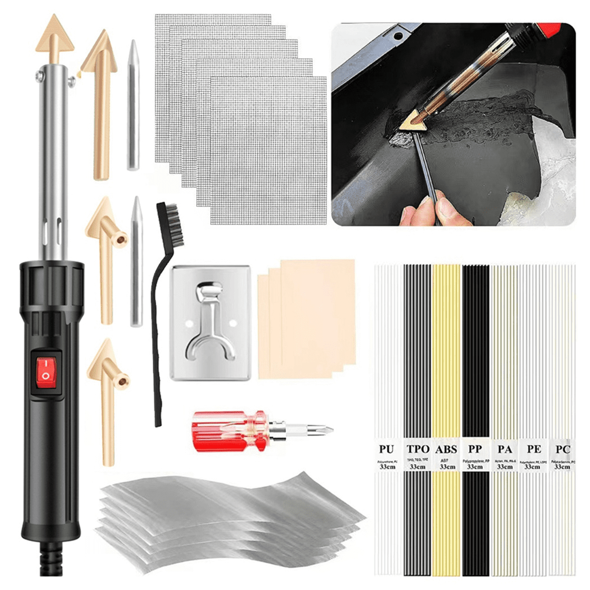 Plastic Welding Kit, 150W Welder Soldering Iron , Car Bumper Repair Kit for Kayak/Toys Repair,US Plug