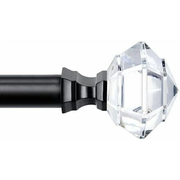 Curtain Rods 32 to 58 Inch(2.6 to 4.8ft), Telescoping Splicing 3/4 Single Rods for Windows Decorative Drapery Rod with Acrylic Diamond Finial, Black