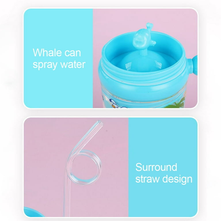 Kids' Cups with Lids and Straws, Whale Spray Drinking Cup Water Spray Cup,  Unbreakable, Durable, Safety-Kids' Water Bottle