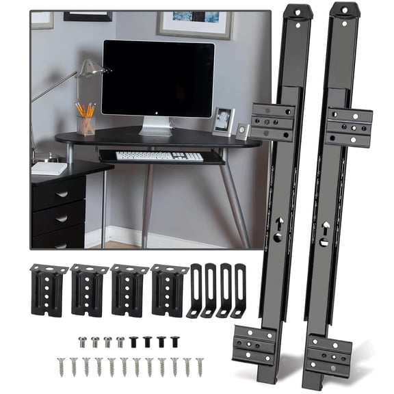 14" Keyboard Slide Heavy Duty Ball Bearing Slides Computer Tray Under Desk Rails Rack Cabinet Furniture Drawer Hardware Accessories with Adjustable Height Bracket & L Extension Support Bracket
