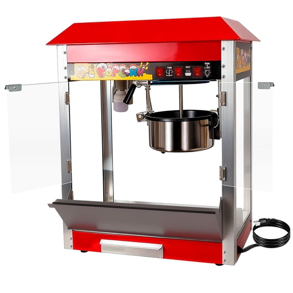 1300W Commercial Popcorn Machine, 8 Oz Stainless Steel Detachable Kettle Popcorn Maker with Tempered Glass, Fast Heating Popcorn Popper for Home Theater, Movie Night, Party, Carnival