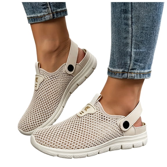 Rokment Mesh Orthopedic Walking Clogs Mules Shoes with Back Strap for Women Men Lightweight Breathable Athletic Arch Support Memory Foam Plantar Fasciitis Slides Sandals Beige Size 6.5