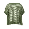 thumbnail image 4 of SXCXLSA Crochet Tops for Women 2026 Summer Short Sleeve Beach Vacation Clothes Cover up Mesh Top Lightweight Sweater Cruise Resort Wear Army Green L, 4 of 6