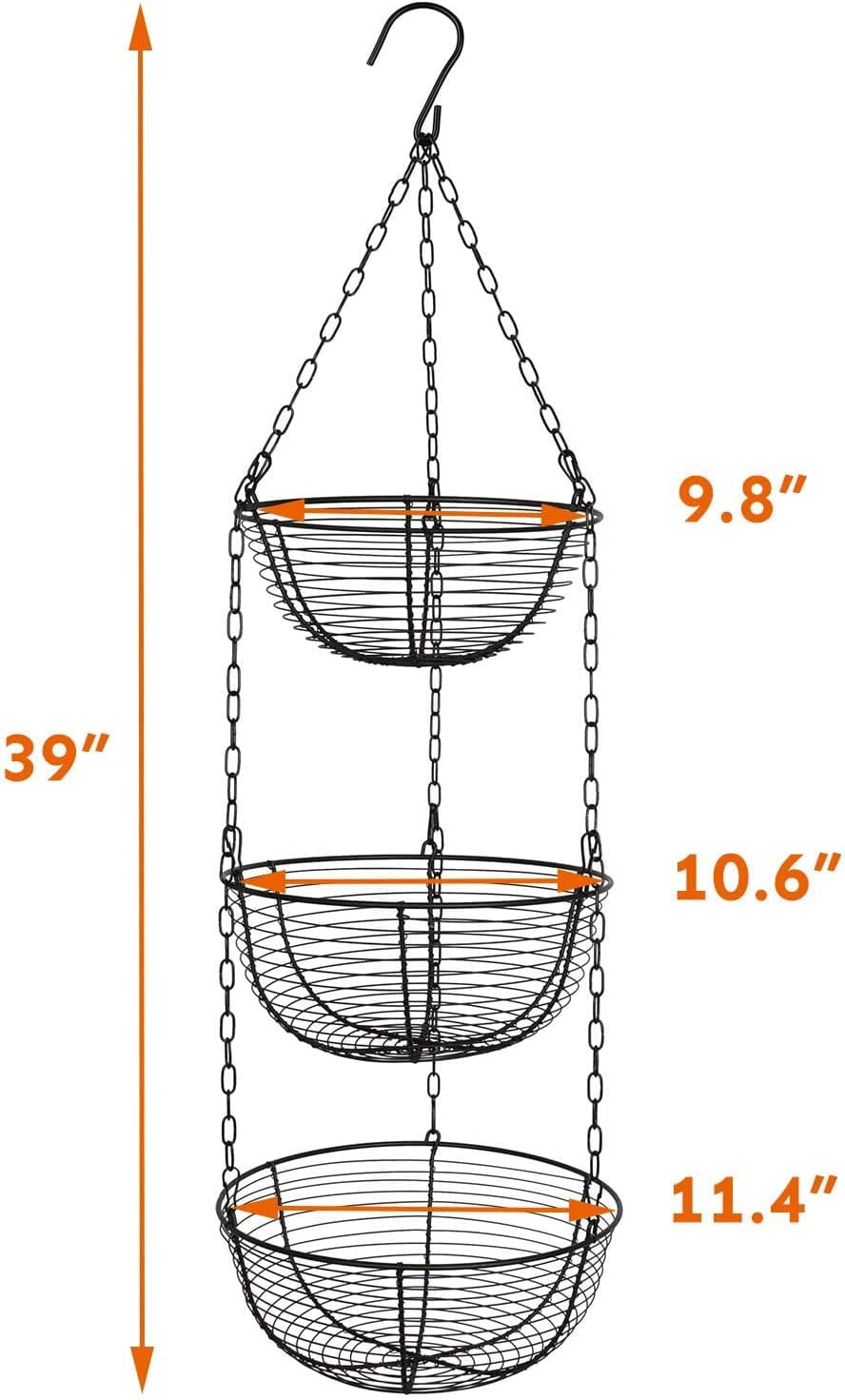 3 Tier Verticle Hanging Fruit Basket Organizer for Kitchen (Black, 11. –  Farmlyn Creek