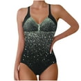 thumbnail image 1 of Traje de baño de una pieza para mujer, conjunto de bikini para mujer, traje de baño de poliéster con tirantes estampados y escote en V de cintura alta., 1 of 4