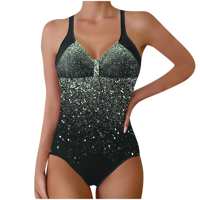 Traje de baño de una pieza para mujer, conjunto de bikini para mujer, traje de baño de poliéster con tirantes estampados y escote en V de cintura alta.