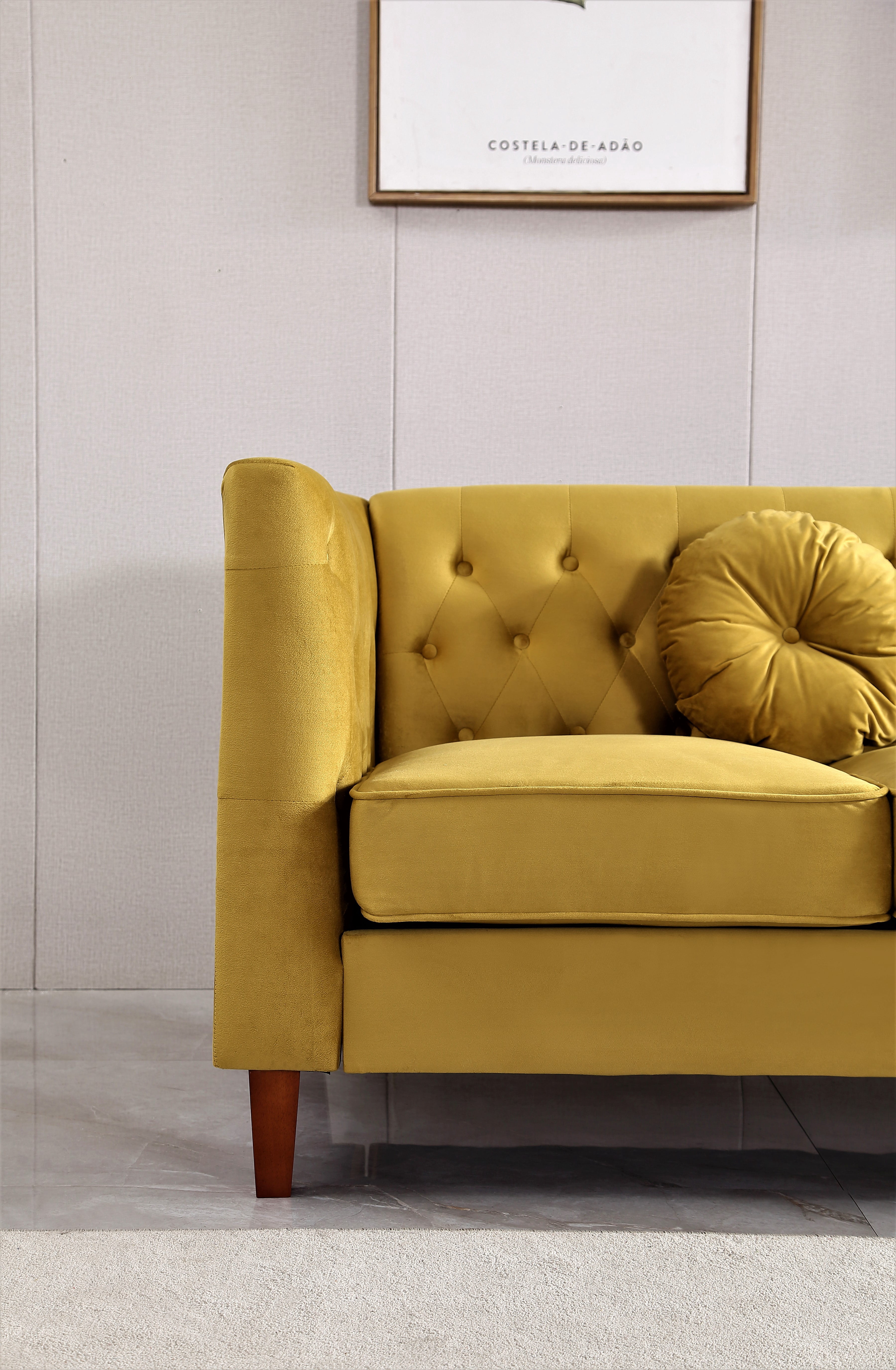 Uspridefurniture  Tufted Square Design Velvet Loveseat, Yellow