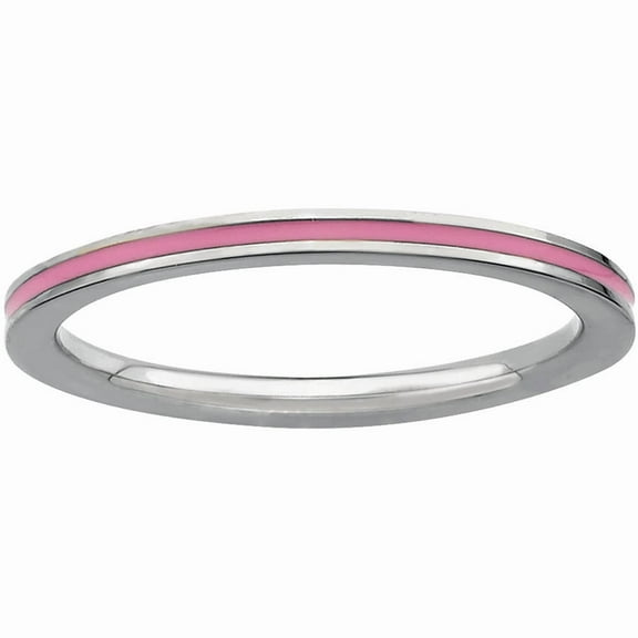 Sterling Silver Pink Enameled 1.5mm Ring