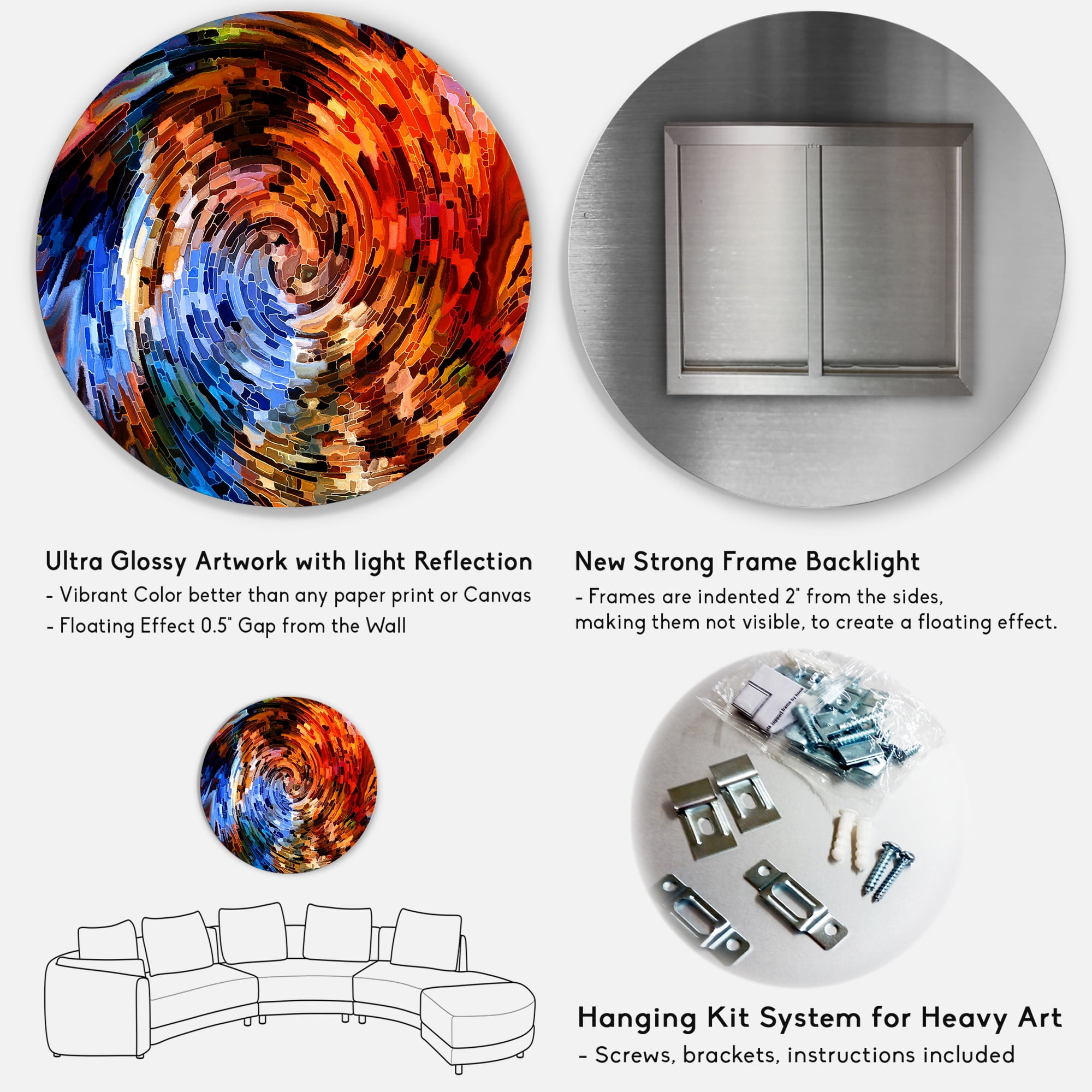 Designart 'Orange Spiral Abstract Voyages To Inner World' Modern Circle Metal Wall Art 23x23 - Disc of 23