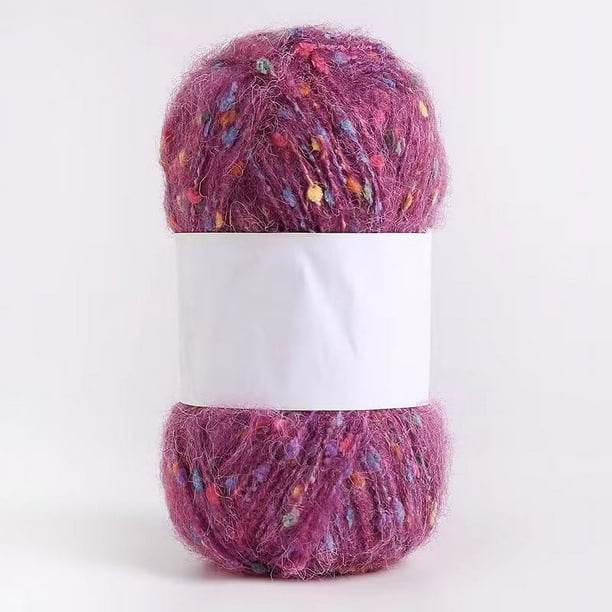 Nvzi Hilo de mohair de 200 g con puntos de colores, hilo suave para tejer a mano, crochet, para bufandas, chales y manualidades, morado y rojo