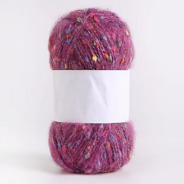 Zhuge Rollo de 50 g de hilos de mohair con puntos de colores, hilo suave para tejer a mano, crochet, para bufandas, chales y manualidades, morado y rojo