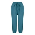 thumbnail image 4 of QATAINLAV Capri Pants for Women Summer Casual Cotton Linen Elastic High Waisted Drawstring Beach Cropped Pants with Pockets Sky Blue M, 4 of 7