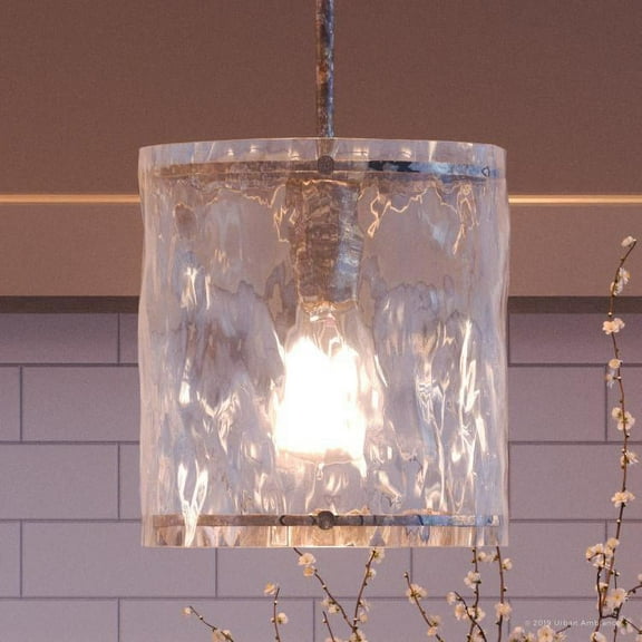 Urban Ambiance Luxury Industrial Pendant, Small Size: 10"H x 9.25"W, with Rustic Style Elements, Silver Etch Finish, UQL2871 from the Nantes Collection