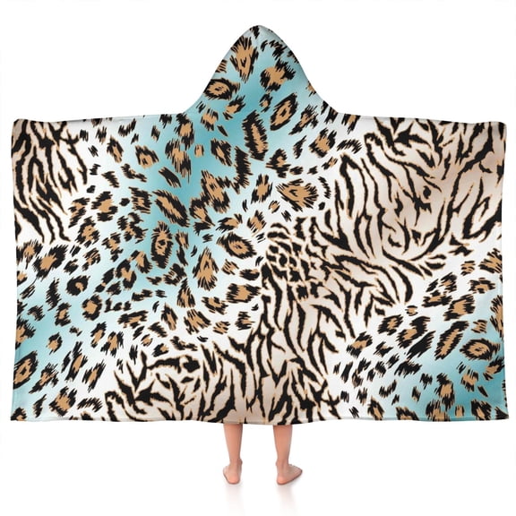 Leopard and Tiger Pattern Hooded Bath Towel,50"x30" for Ages 3 To 12 Kids, Quick Dry Lightweight Soft Microfiber Hood Beach Towel Cover Up for Kids