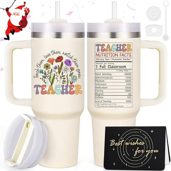Gingprous 40 Oz Flower Grass Printing Tumblers, Teacher Christmas Gifts for Women, Best Teacher Appreciation Gifts for Female, Cute Daycare Teacher Gifts for Birthday