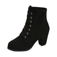 thumbnail image 2 of Miqool Women's Faux Leather Lace Up Ankle Boots Round Toe Block Heels Winter Cold Weather Warm Booties, 2 of 9