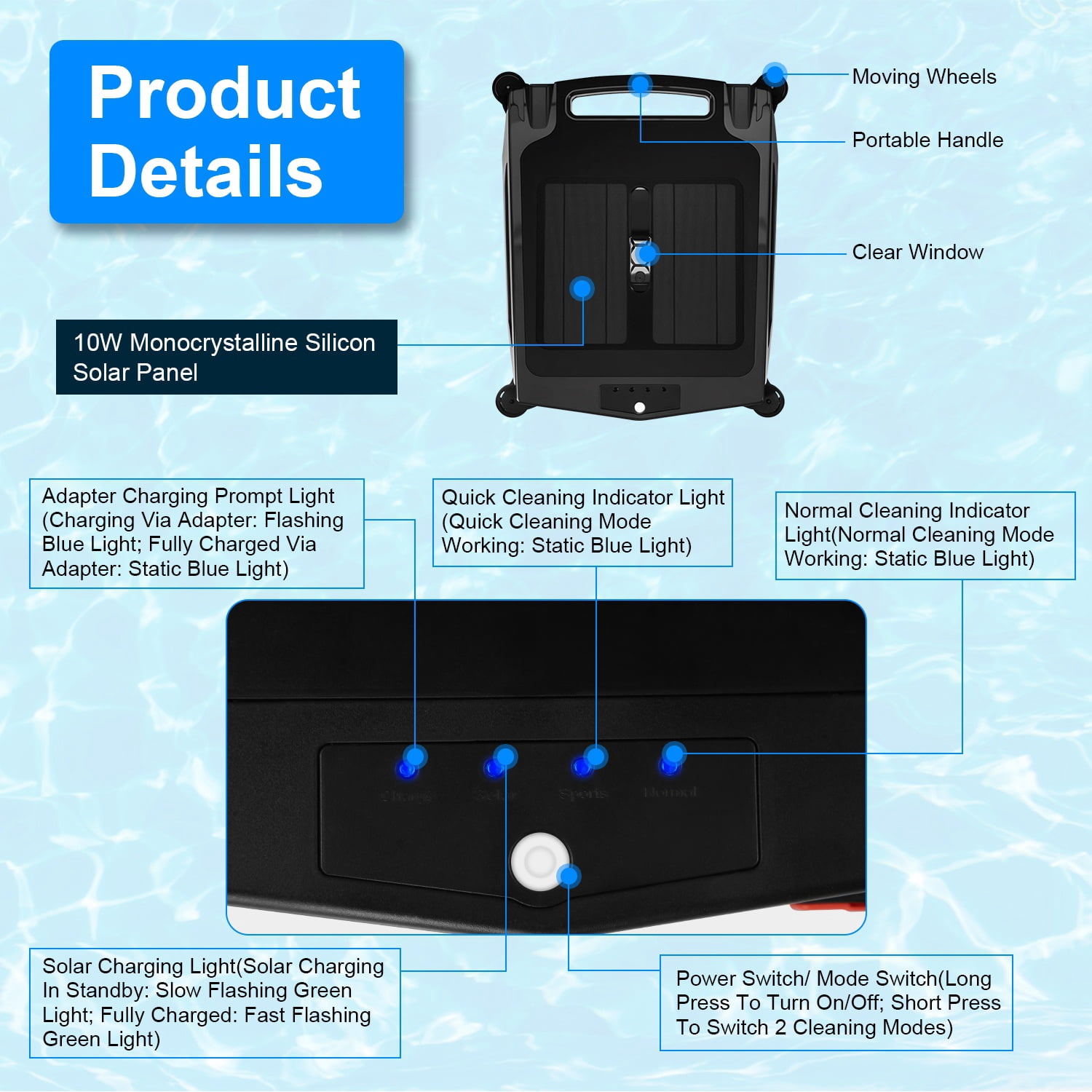 Imountek Solar-Powered Robotic Pool Skimmer, Automatic Swimming Pool Surface Cleaner with APP Control, 2 Cleaning Modes, Dual Charging (Solar/Adapter), IPX7 Waterproof, 1937 sq.ft Coverage