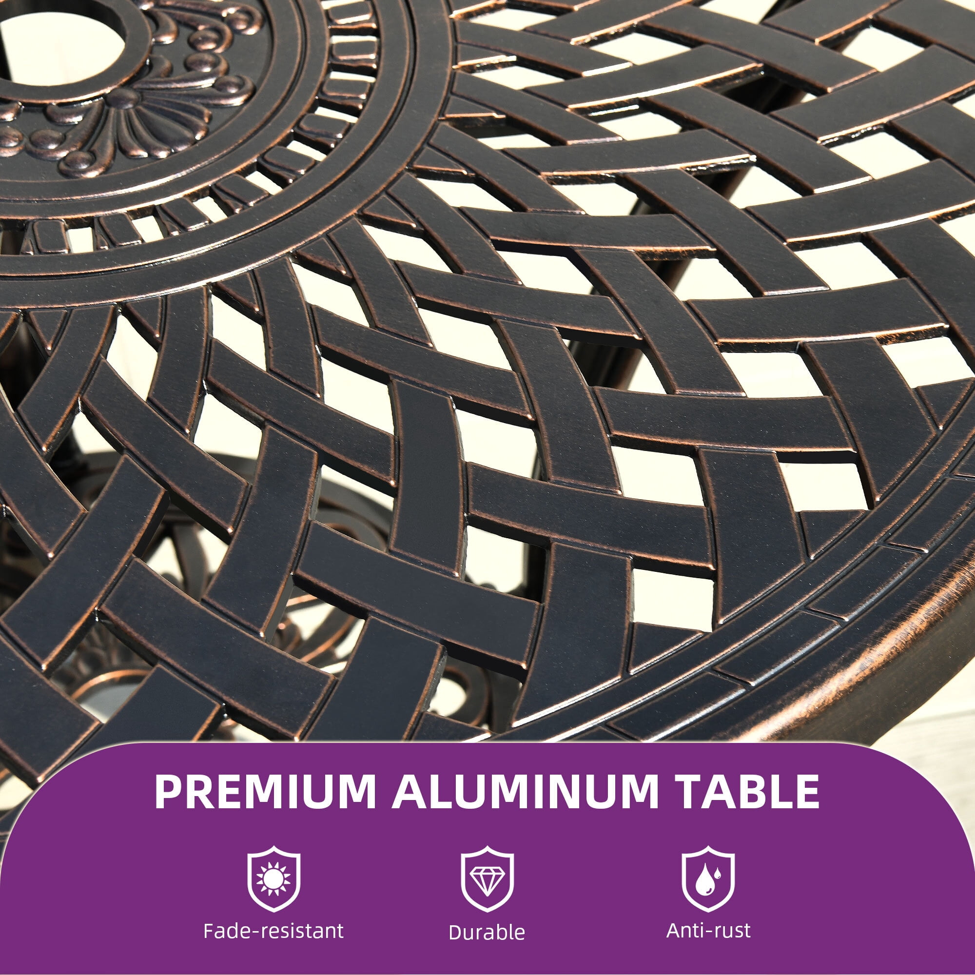 Uforic 30 Inch Round Outdoor Patio Dining Table, Cast Aluminum Bistro Table with Umbrella Hole, Weather Resistant Side Table for Garden Backyard Porch, Hammered Bronze Finish