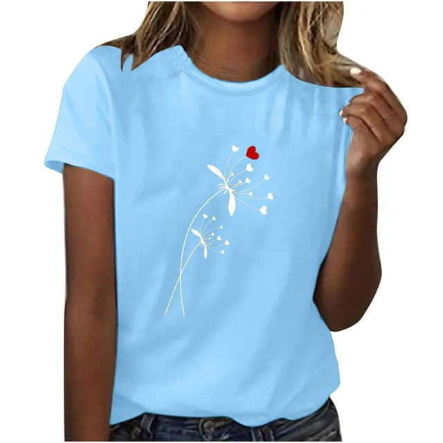 yievot Chemises pour Femmes Mode Manches Courtes Col Rond Impression de la Saint-Valentin Chandail Décontracté T-Shirt Hauts Chemise