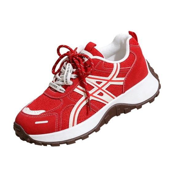 pwidon Women's Chunky Sneakers Athletic Shoes Platform Breathable Mesh Walking Running Casual Fashion Trainers Red 7