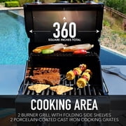 Permasteel 2-Burner Compact Propane Gas Grill with Foldable Sides, Red