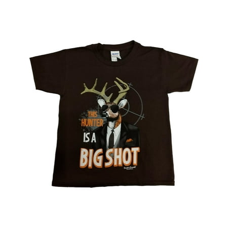 Boys Brown Hunting This Hunter is a Big Shot T-Shirt Deer Tee Shirt X-Small