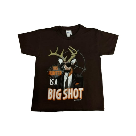 Boys Brown Hunting This Hunter is a Big Shot T-Shirt Deer Tee Shirt Medium