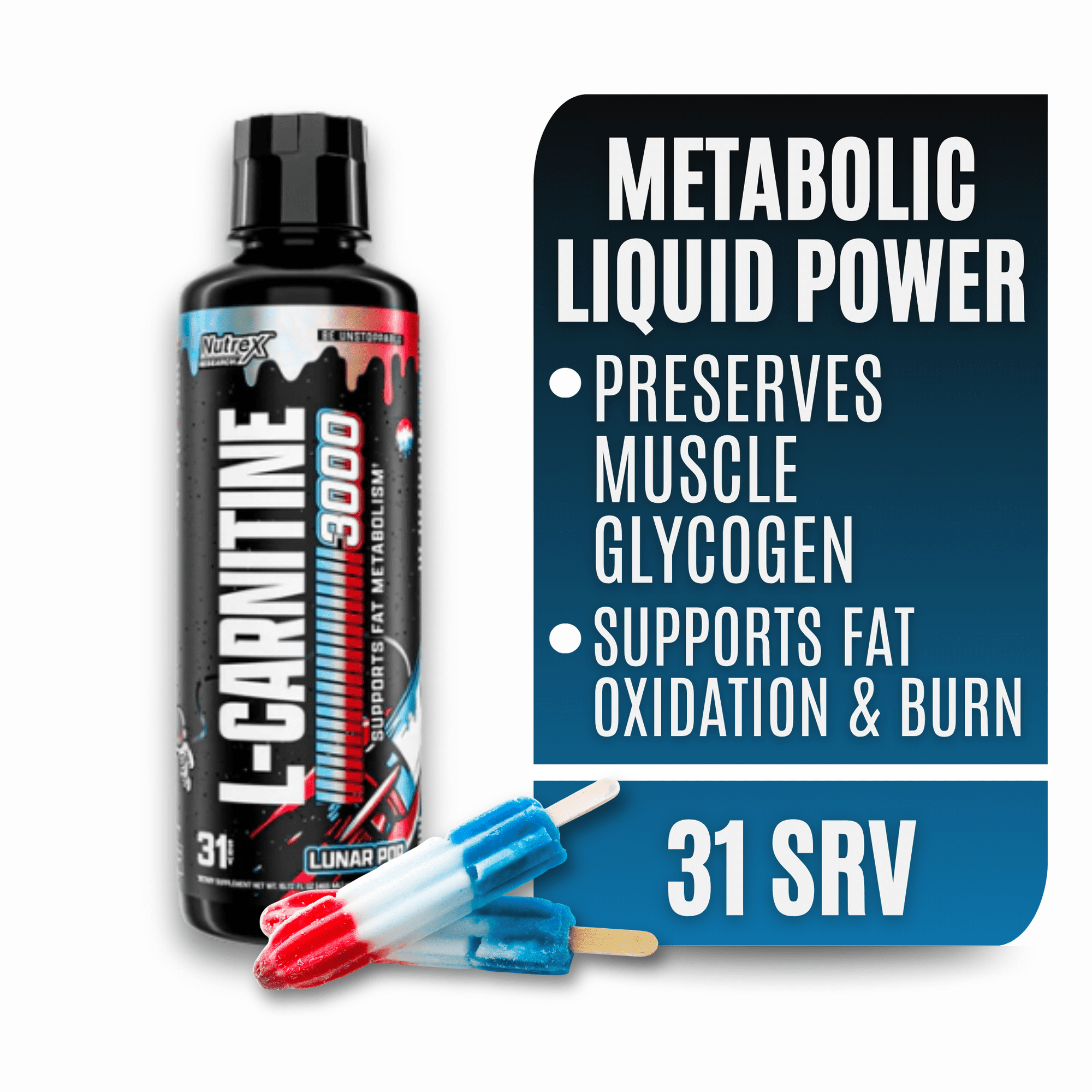 Nutrex Research L-Carnitine 3000 Premium L Carnitine, Stimulant-Free Workout Drink, 31 Servings, Lunar Pop