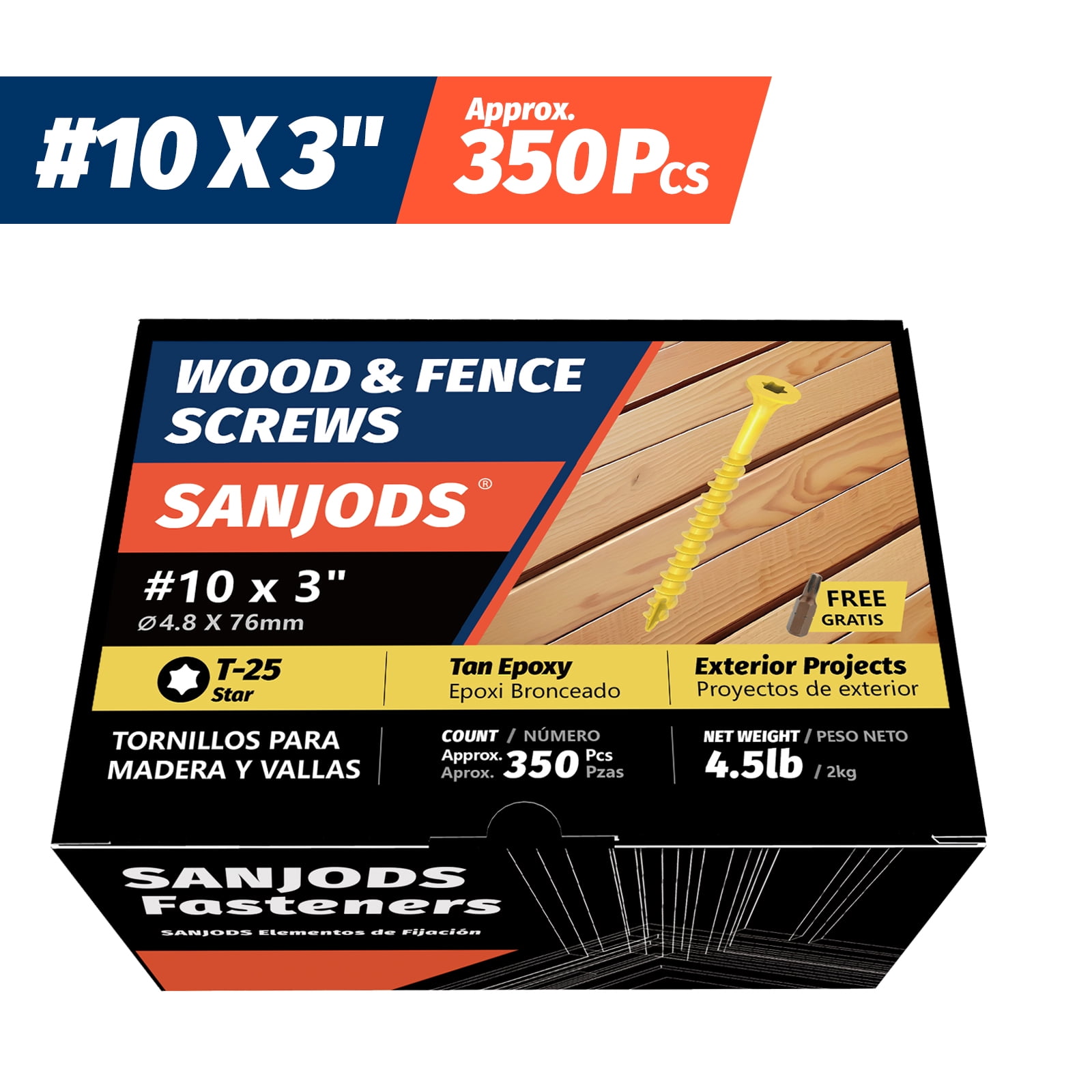 #10 x 3 in. Tan Star Flat Head Deck Screws, Exterior Wood Screws, 4.5 lb Box (350-Pieces)