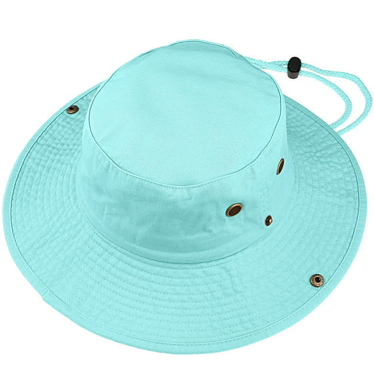 Wide Brim Hiking Fishing Safari Boonie Bucket Hats 100% Cotton UV Sun  Protection For Men Women Outdoor Activities S/M Aqua