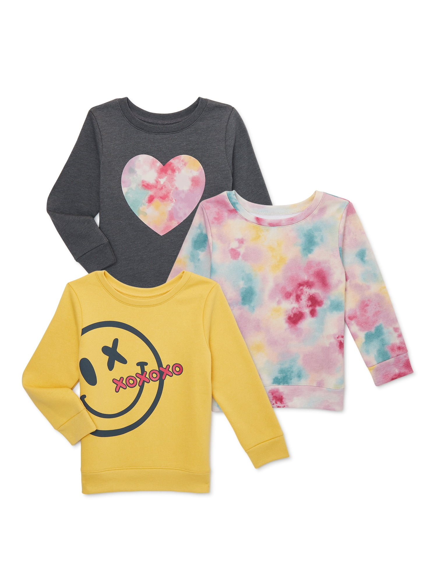 Garanimals Toddler Girl Long Sleeve Fleece Sweatshirt Multipack, 3Pack