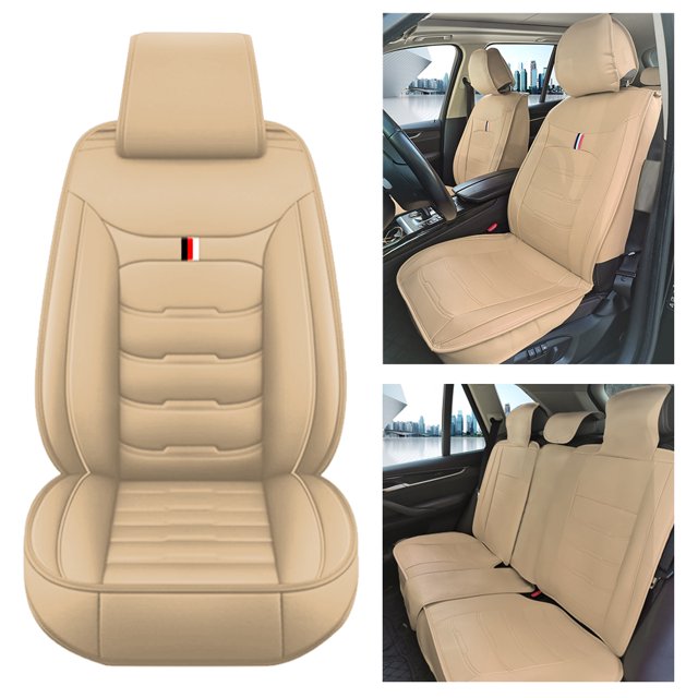 Maidao Car Seat Covers Full Set for Jeep for Compass 2006-Present 5 Seats Leather Compatible Airbag Waterproof Soft Front Rear Cushion Protector Beige